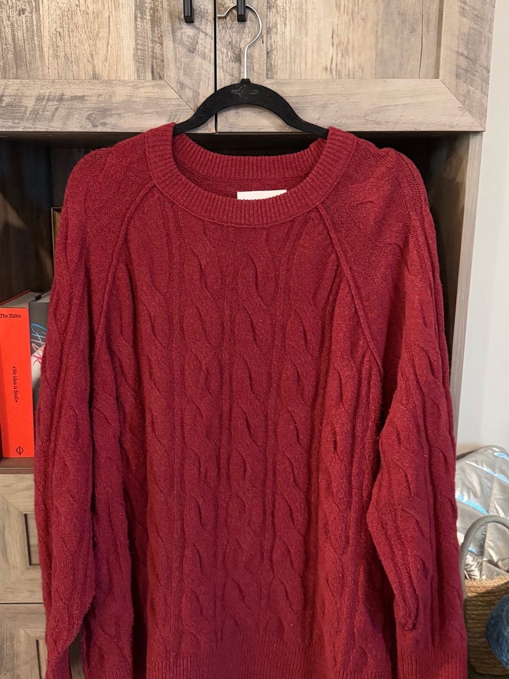 aerie Cable Knit Crewneck Sweater - Deep Red